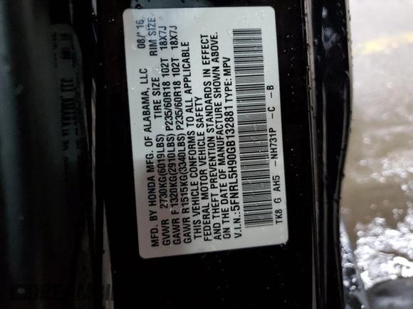 2016 Honda Odyssey Touring Elite с VIN 5FNRL5H90GB132881, выставлен на аукционе Copart как лот 56916385 с пробегом 100 396 миль миль и Списание • Salvage title. История ставок и продаж доступна на DreamBid. Изображение 13.