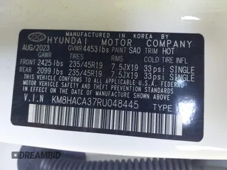 2024 Hyundai Kona N Line with VIN KM8HACA37RU048445, listed as a IAAI auction lot 41882573 with 16,009 mi miles. Bid and sale history available at carsss.com. Image 9.