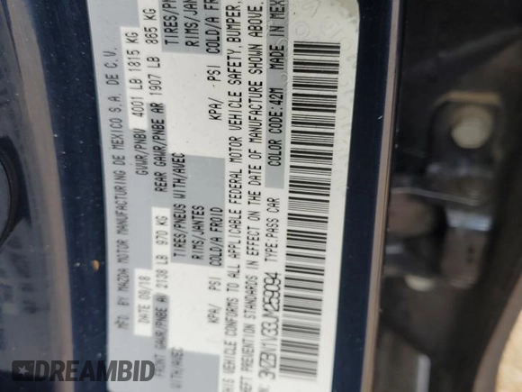 2018 Mazda 3 Touring with VIN 3MZBN1V33JM259094, listed as a Copart auction lot 50007115 with 120,818 mi miles and Salvage Title. Bid and sale history available at DreamBid. Image 12.
