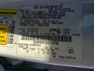 2013 Ford Fusion Titanium with VIN 3FA6P0K95DR354786, listed as a Copart auction lot 52422145 with 195,189 mi miles and Salvage Title. Bid and sale history available at DreamBid. Image 14.