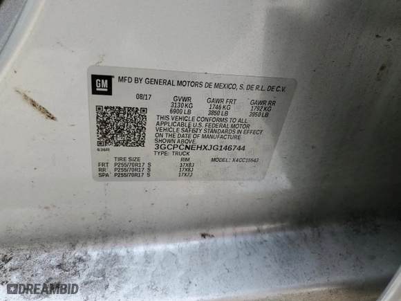 2018 Chevrolet Silverado 1500 Work Truck with VIN 3GCPCNEHXJG146744, listed as a Copart auction lot 51697875 with 128,116 mi miles and Salvage Title. Bid and sale history available at carsss.com. Image 12.
