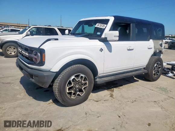 2024 Ford Bronco Outer Banks z VIN 1FMDE8BH8RLA81101, wystawiony jako Copart lot #56736785 z przebiegiem 5 437 mil mil oraz Szkoda całkowita • Salvage title. Historia ofert i sprzedaży dostępna na DreamBid. Obrazek 1.