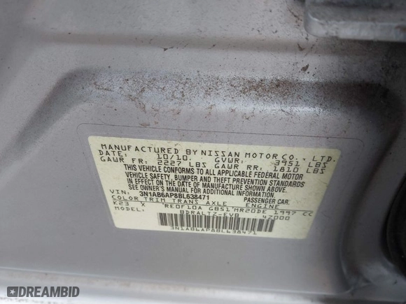 2011 Nissan Sentra 2.0 SR with VIN 3N1AB6AP8BL638471, listed as a IAAI auction lot 41710614 with 106,447 mi miles. Bid and sale history available at carsss.com. Image 9.