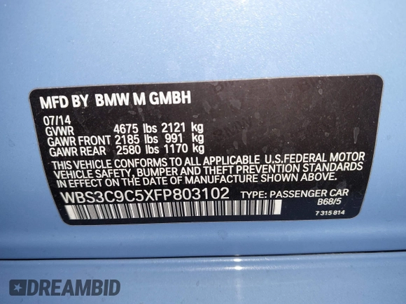 2015 BMW M3 с VIN WBS3C9C5XFP803102, выставлен на аукционе IAAI как лот 41616127 с пробегом 44 538 миль миль и . История ставок и продаж доступна на DreamBid. Изображение 9.