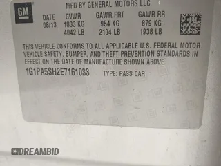 2014 Chevrolet Cruze LS with VIN 1G1PA5SH2E7161033, listed as a IAAI auction lot 42104694 with 178,481 mi miles and . Bid and sale history available at DreamBid. Image 9.