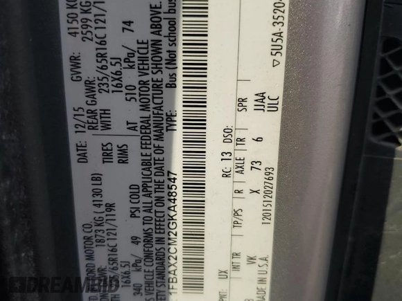 2016 Ford Transit XL z VIN 1FBAX2CM2GKA48547, wystawiony jako Copart lot #64779595 z przebiegiem 142 321 mil mil oraz Szkoda całkowita • Salvage title. Historia ofert i sprzedaży dostępna na DreamBid. Obrazek 13.