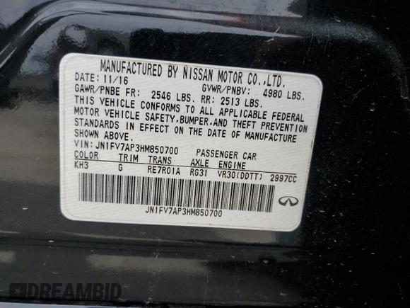2017 Infiniti Q50 Red Sport 400 with VIN JN1FV7AP3HM850700, listed as a Copart auction lot 49844005 with 58,257 mi miles and Salvage title. Bid and sale history available at DreamBid. Image 13.