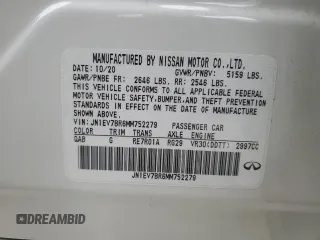 2021 Infiniti Q50 Luxe with VIN JN1EV7BR6MM752279, listed as a Copart auction lot 43903675 with 52,400 mi miles and Salvage Title. Bid and sale history available at carsss.com. Image 12.