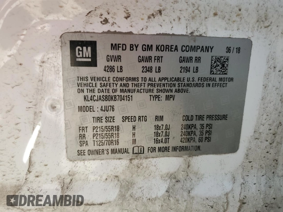 2019 Buick Encore Preferred with VIN KL4CJASB0KB704151, listed as a Copart auction lot 49105765 with Not Provided miles and Salvage Title. Bid and sale history available at carsss.com. Image 15.