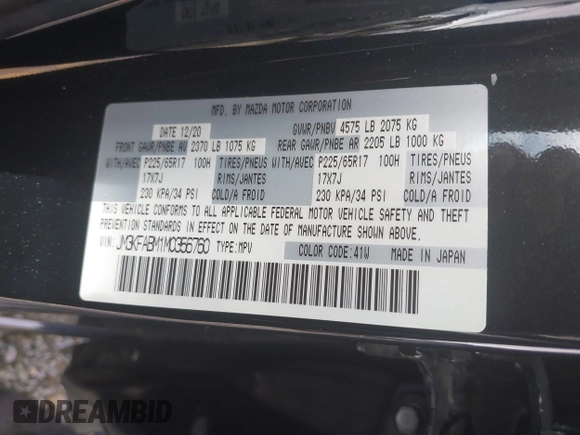 2021 Mazda CX-5 Sport with VIN JM3KFABM1M0356760, listed as a IAAI auction lot 39131600 with 1 mi miles. Bid and sale history available at carsss.com. Image 9.