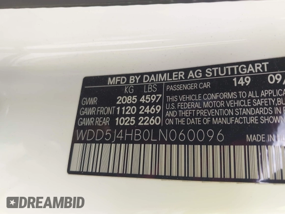 2020 Mercedes-Benz CLA 250 with VIN WDD5J4HB0LN060096, listed as a IAAI auction lot 42220909 with 48,987 mi miles and . Bid and sale history available at DreamBid. Image 9.