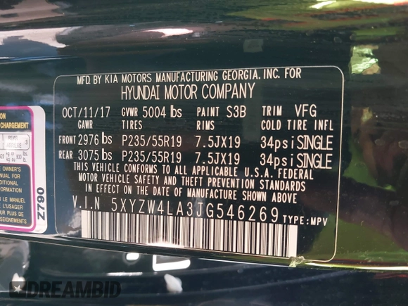 2018 Hyundai Santa Fe Ultimate z VIN 5XYZW4LA3JG546269, wystawiony jako IAAI lot #41603385 z przebiegiem 71 362 mil mil oraz . Historia ofert i sprzedaży dostępna na DreamBid. Obrazek 9.