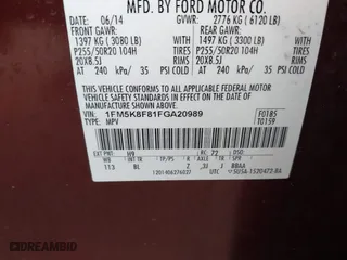 2015 Ford Explorer Limited with VIN 1FM5K8F81FGA20989, listed as a IAAI auction lot 41706989 with 167,152 mi miles. Bid and sale history available at carsss.com. Image 9.