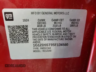 2025 Chevrolet Malibu LT with VIN 1G1ZD5ST9SF134580, listed as a Copart auction lot 54842265 with 12,631 mi miles and Non Repairable. Bid and sale history available at DreamBid. Image 13.
