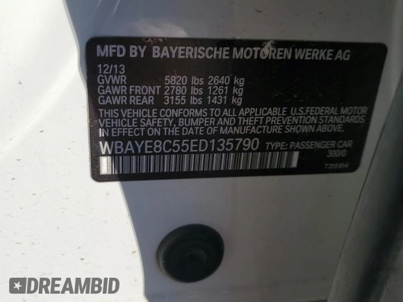 2014 BMW 7 Series ALPINA B7 with VIN WBAYE8C55ED135790, listed as a Copart auction lot 41574755 with 128,255 mi miles and Salvage Title. Bid and sale history available at carsss.com. Image 12.