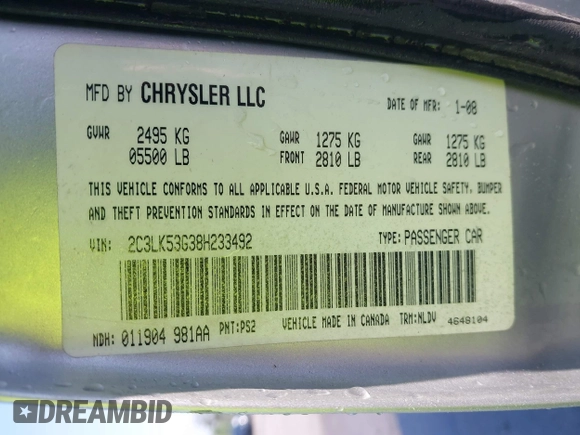 2008 Chrysler 300 Touring with VIN 2C3LK53G38H233492, listed as a IAAI auction lot 42004537 with 200,695 mi miles and . Bid and sale history available at carsss.com. Image 9.