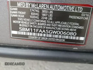 2016 McLaren 650S z VIN SBM11FAA5GW006080, wystawiony jako Copart lot #48061065 z przebiegiem 36 645 mil mil oraz Szkody całkowita. Historia ofert i sprzedaży dostępna na DreamBid. Obrazek 13.