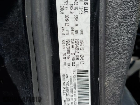 2015 Dodge Durango SXT with VIN 1C4RDJAG1FC161378, listed as a Copart auction lot 62771765 with 67,722 mi miles and Salvage title. Bid and sale history available at DreamBid. Image 13.