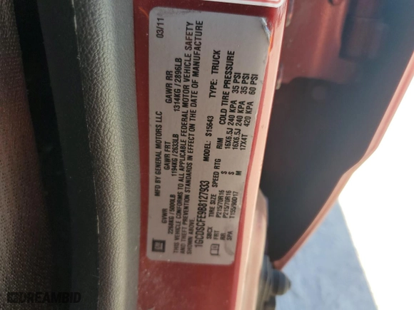 2011 Chevrolet Colorado LT w/1LT with VIN 1GCDSCFE9B8127933, listed as a Copart auction lot 82834244 with 107,048 mi miles and Salvage Title. Bid and sale history available at carsss.com. Image 12.