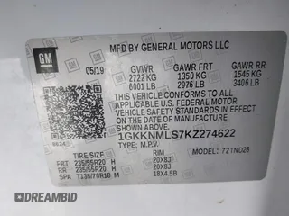 2019 GMC Acadia SLT z VIN 1GKKNMLS7KZ274622, wystawiony jako IAAI lot #41892582 z przebiegiem 72 345 mil mil oraz . Historia ofert i sprzedaży dostępna na DreamBid. Obrazek 9.
