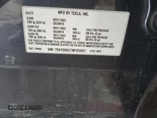 2022 Tesla Model Y Long Range with VIN 7SAYGDEE7NF422837, listed as a Copart auction lot 55271665 with 52,976 mi miles and Clean Title. Bid and sale history available at DreamBid. Image 12.