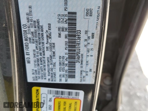 2015 Ford Fusion SE Hybrid with VIN 3FA6P0LU1FR136933, listed as a Copart auction lot 55417045 with 165,627 mi miles and Clean Title. Bid and sale history available at carsss.com. Image 12.
