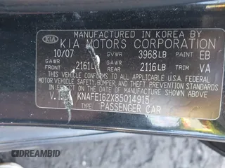 2008 Kia Spectra with VIN KNAFE162X85014915, listed as a IAAI auction lot 41679990 with Not provided miles and . Bid and sale history available at DreamBid. Image 9.