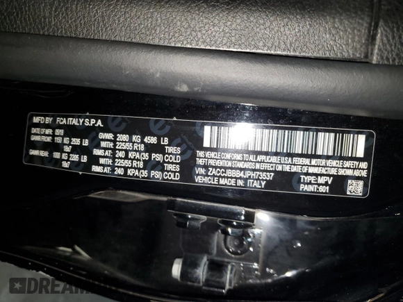 2018 Jeep Renegade Latitude with VIN ZACCJBBB4JPH73537, listed as a Copart auction lot 45895195 with 70,710 mi miles and Salvage title. Bid and sale history available at DreamBid. Image 12.