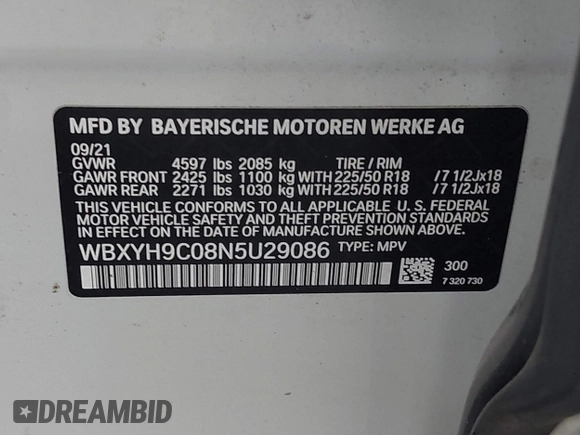 2022 BMW X2 sDrive28i z VIN WBXYH9C08N5U29086, wystawiony jako IAAI lot #42119627 z przebiegiem 76 364 mil mil oraz . Historia ofert i sprzedaży dostępna na DreamBid. Obrazek 9.