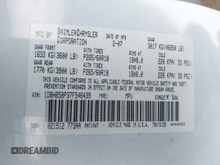 2007 Dodge Durango Limited z VIN 1D8HB58P37F546439, wystawiony jako IAAI lot #41253392 z przebiegiem 225 184 mil mil oraz . Historia ofert i sprzedaży dostępna na DreamBid. Obrazek 9.