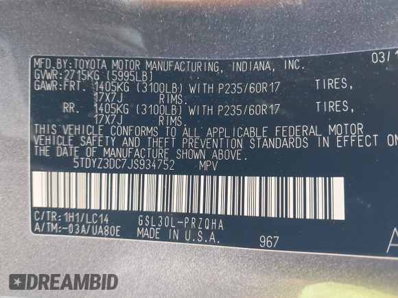 2018 Toyota Sienna XLE Auto Access Seat with VIN 5TDYZ3DC7JS934752, listed as a IAAI auction lot 41982268 with 60,225 mi miles. Bid and sale history available at carsss.com. Image 9.