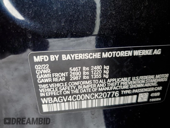 2022 BMW 8 Series 840i с VIN WBAGV4C00NCK20776, выставлен на аукционе Copart как лот 37027954 с пробегом 23 338 миль миль и . История ставок и продаж доступна на DreamBid. Изображение 12.