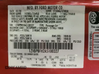 2010 Ford Mustang GT with VIN 1ZVBP8FH2A5100327, listed as a Copart auction lot 58474295 with 50,752 mi miles and Salvage title. Bid and sale history available at DreamBid. Image 12.