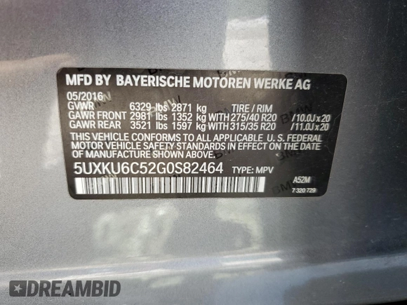 2016 BMW X6 xDrive50i with VIN 5UXKU6C52G0S82464, listed as a Copart auction lot 63145703 with 80,064 mi miles. Bid and sale history available at carsss.com. Image 13.