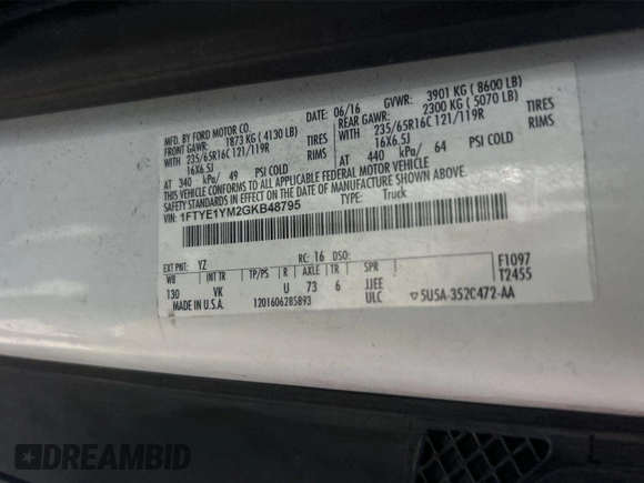 2016 Ford Transit Cargo with VIN 1FTYE1YM2GKB48795, listed as a IAAI auction lot 42854425 with 198,381 mi miles and . Bid and sale history available at DreamBid. Image 31.
