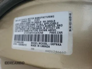 2001 Toyota Solara SE z VIN 2T1FF28P41C475759, wystawiony jako Copart lot #72155284 z przebiegiem Nie podano mil oraz Szkoda całkowita • Salvage title. Historia ofert i sprzedaży dostępna na DreamBid. Obrazek 12.