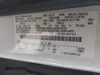 2018 Ford Transit Passenger XL with VIN 1FBZX2XM3JKA53258, listed as a IAAI auction lot 41764456 with 89,022 mi miles and . Bid and sale history available at DreamBid. Image 9.