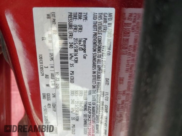2014 Ford Focus SE with VIN 1FADP3K27EL219529, listed as a Copart auction lot 53718745 with 104,692 mi miles and Salvage Title. Bid and sale history available at carsss.com. Image 12.
