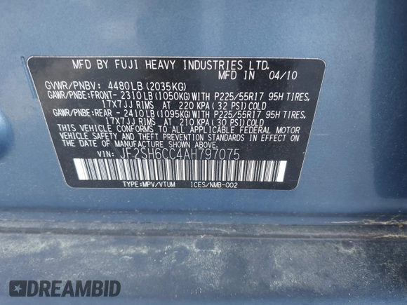 2010 Subaru Forester X Premium с VIN JF2SH6CC4AH797075, выставлен на аукционе IAAI как лот 42322590 с пробегом 214 976 миль миль и . История ставок и продаж доступна на DreamBid. Изображение 9.