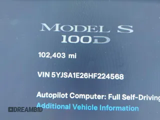 2017 Tesla Model S 100D with VIN 5YJSA1E26HF224568, listed as a IAAI auction lot 42140201 with 102,403 mi miles. Bid and sale history available at carsss.com. Image 7.