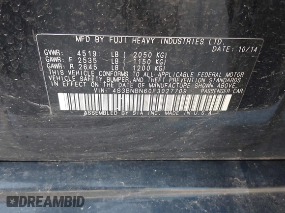 2015 Subaru Legacy Limited z VIN 4S3BNBN60F3027709, wystawiony jako IAAI lot #42539313 z przebiegiem 137 056 mil mil oraz . Historia ofert i sprzedaży dostępna na DreamBid. Obrazek 9.