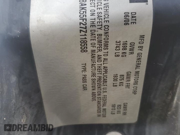 2007 Saturn ION z VIN 1G8AK55F27Z118558, wystawiony jako Copart lot #81191054 z przebiegiem 251 015 mil mil oraz Nie do naprawy • Non repairable. Historia ofert i sprzedaży dostępna na DreamBid. Obrazek 12.