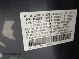 2006 Acura RL z VIN JH4KB16516C004396, wystawiony jako IAAI lot #41959850 z przebiegiem 114 670 mil mil oraz . Historia ofert i sprzedaży dostępna na DreamBid. Obrazek 9.