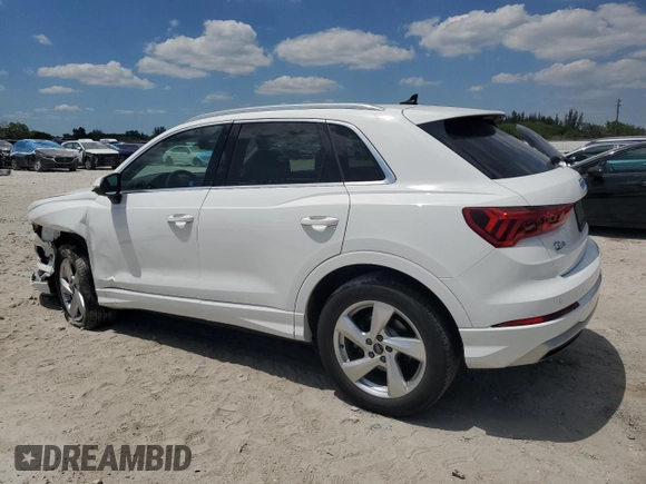 2021 Audi Q3 Premium with VIN WA1AUCF39M1133071, listed as a Copart auction lot 53138115 with 21,639 mi miles and Salvage Title. Bid and sale history available at carsss.com. Image 2.