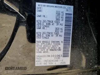 2024 Nissan Titan SV with VIN 1N6AA1EC2RN101063, listed as a Copart auction lot 49879235 with 12,418 mi miles and Salvage title. Bid and sale history available at DreamBid. Image 12.