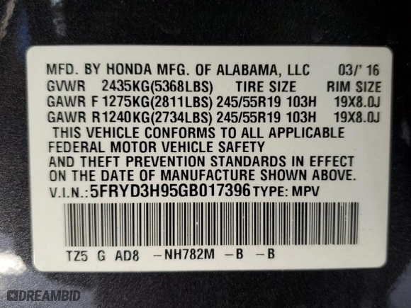 2016 Acura MDX w/Advance with VIN 5FRYD3H95GB017396, listed as a Copart auction lot 78740674 with 54,559 mi miles and Salvage Title. Bid and sale history available at carsss.com. Image 14.