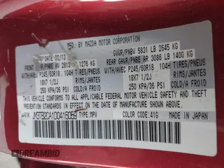 2013 Mazda CX-9 Touring with VIN JM3TB2CA1D0416059, listed as a IAAI auction lot 42749110 with Not provided miles and . Bid and sale history available at DreamBid. Image 9.