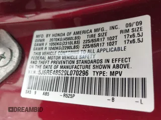 2009 Honda CR-V EX with VIN 5J6RE48529L070296, listed as a IAAI auction lot 42154983 with 61,679 mi miles and . Bid and sale history available at carsss.com. Image 9.