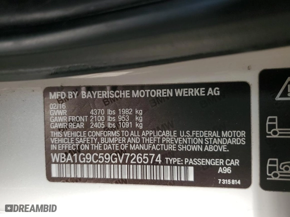 2016 BMW 2 Series 228i xDrive with VIN WBA1G9C59GV726574, listed as a Copart auction lot 44238955 with 95,829 mi miles and Salvage Title. Bid and sale history available at carsss.com. Image 12.