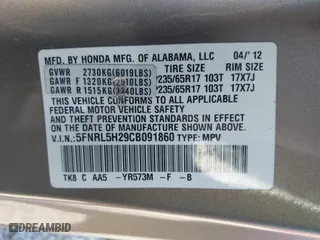 2012 Honda Odyssey LX with VIN 5FNRL5H29CB091860, listed as a IAAI auction lot 42000688 with 295,551 mi miles. Bid and sale history available at carsss.com. Image 9.